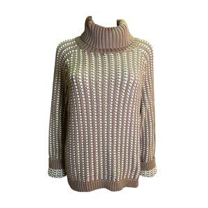 Haven Well Within Womens XXL Brown & White Ribbed Knit Turtleneck Sweater EUC